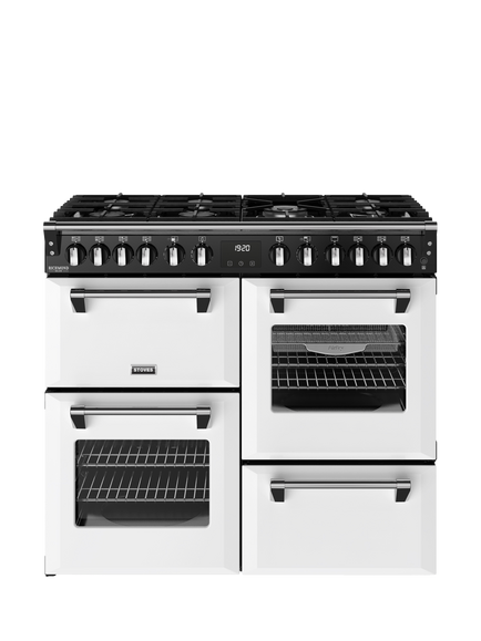 Stoves Richmond Deluxe 100cm Dual Fuel Range Cooker with Gas Hob, Ice White