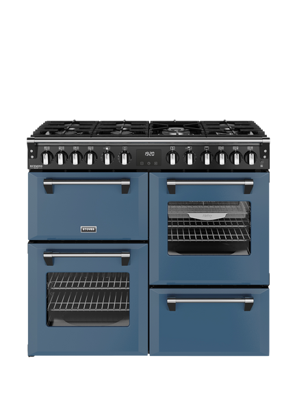 Stoves Richmond Deluxe 100cm Dual Fuel Range Cooker with Gas Hob, Twilight Blue