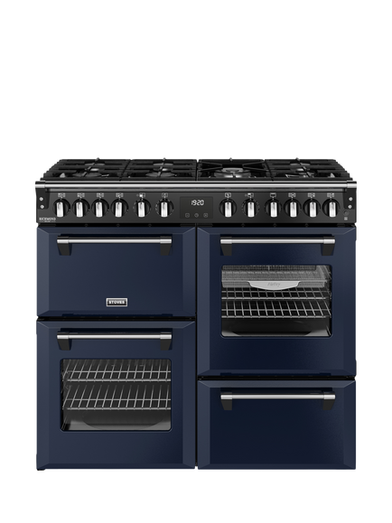 Stoves Richmond Deluxe 100cm Dual Fuel Range Cooker with Gas Hob, Midnight Blue