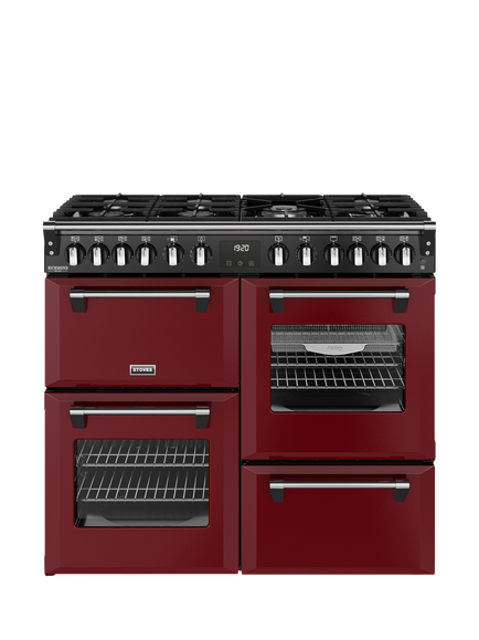 Stoves Richmond Deluxe 100cm Dual Fuel Range Cooker with Gas Hob, Garnet Red