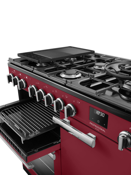 Rangemaster Professional Deluxe PRDL100DFPBOR/CM1 100cm Dual Fuel Range Cooker with Gas Hob, Bordeaux - view 2, Bordeaux