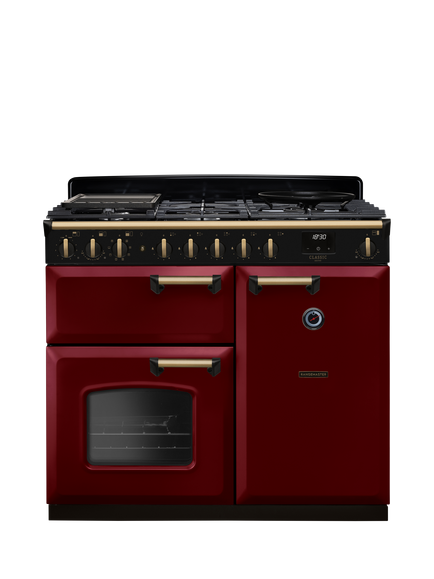 Rangemaster Classic Deluxe CLDL100DFP 100cm Dual Fuel Range Cooker with Gas Hob, Bordeaux/Antique Brass