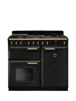 Rangemaster Classic Deluxe CLDL100DFP 100cm Dual Fuel Range Cooker with Gas Hob, Charcoal Black/Antique Brass
