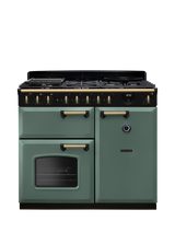 Rangemaster Classic Deluxe CLDL100DFP 100cm Dual Fuel Range Cooker with Gas Hob, Mineral Green/Antique Brass