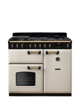 Rangemaster Classic Deluxe CLDL100DFP 100cm Dual Fuel Range Cooker with Gas Hob, Pale Cream/Antique Brass