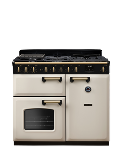 Rangemaster Classic Deluxe CLDL100DFP 100cm Dual Fuel Range Cooker with Gas Hob, Pale Cream/Antique Brass