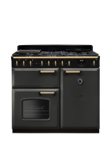Rangemaster Classic Deluxe CLDL100DFP 100cm Dual Fuel Range Cooker with Gas Hob, Slate/Antique Brass