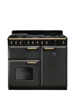Rangemaster Classic Deluxe CLDL100DFP 100cm Dual Fuel Range Cooker with Gas Hob, Slate/Antique Brass