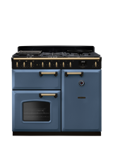 Rangemaster Classic Deluxe CLDL100DFP 100cm Dual Fuel Range Cooker with Gas Hob, Stone Blue/Antique Brass