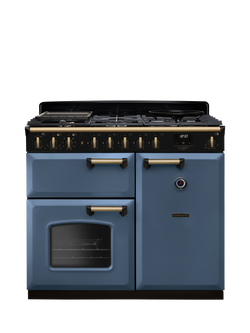 Rangemaster Classic Deluxe CLDL100DFP 100cm Dual Fuel Range Cooker with Gas Hob, Stone Blue/Antique Brass