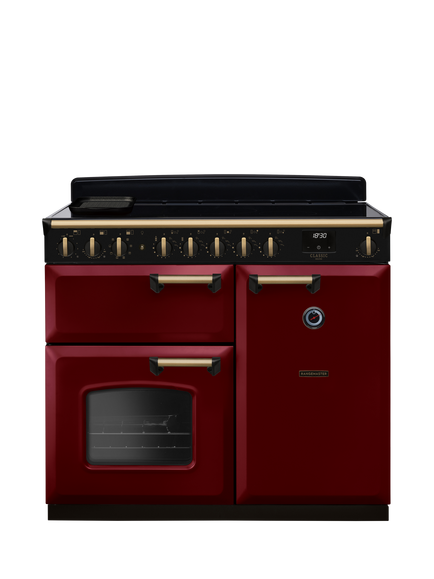Rangemaster Classic Deluxe CLDL100EIP 100cm Electric Range Cooker with Induction Hob, Bordeaux/Antique Brass