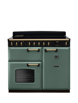 Rangemaster Classic Deluxe CLDL100EIP 100cm Electric Range Cooker with Induction Hob, Mineral Green/Antique Brass