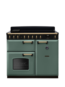 Rangemaster Classic Deluxe CLDL100EIP 100cm Electric Range Cooker with Induction Hob, Mineral Green/Antique Brass