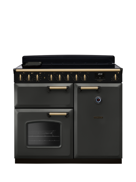 Rangemaster Classic Deluxe CLDL100EIP 100cm Electric Range Cooker with Induction Hob, Slate/Antique Brass
