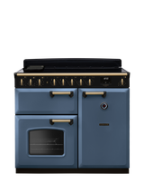 Rangemaster Classic Deluxe CLDL100EIP 100cm Electric Range Cooker with Induction Hob, Stone Blue/Antique Brass