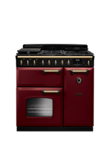 Rangemaster Classic Deluxe CLDL90DFP 90cm Dual Fuel Range Cooker with Gas Hob, Bordeaux/Antique Brass