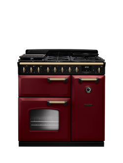 Rangemaster Classic Deluxe CLDL90DFP 90cm Dual Fuel Range Cooker with Gas Hob, Bordeaux/Antique Brass