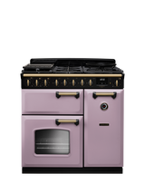 Rangemaster Classic Deluxe CLDL90DFP 90cm Dual Fuel Range Cooker with Gas Hob, Heather/Antique Brass