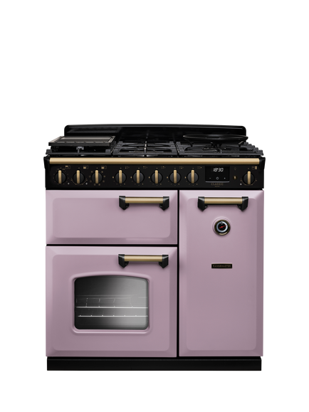 Rangemaster Classic Deluxe CLDL90DFP 90cm Dual Fuel Range Cooker with Gas Hob, Heather/Antique Brass
