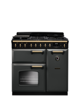 Rangemaster Classic Deluxe CLDL90DFP 90cm Dual Fuel Range Cooker with Gas Hob, Slate/Antique Brass