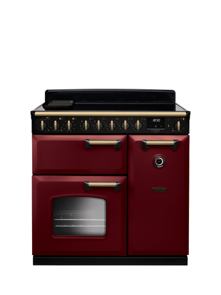 Rangemaster Classic Deluxe CLDL90EIP 90cm Electric Range Cooker with Induction Hob, Bordeaux/Antique Brass