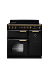 Rangemaster Classic Deluxe CLDL90EIP 90cm Electric Range Cooker with Induction Hob, Charcoal Black/Antique Brass