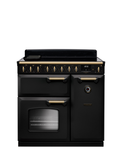 Rangemaster Classic Deluxe CLDL90EIP 90cm Electric Range Cooker with Induction Hob, Charcoal Black/Antique Brass