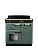 Rangemaster Classic Deluxe CLDL90EIP 90cm Electric Range Cooker with Induction Hob, Mineral Green/Antique Brass