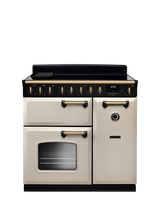 Rangemaster Classic Deluxe CLDL90EIP 90cm Electric Range Cooker with Induction Hob, Pale Cream/Antique Brass