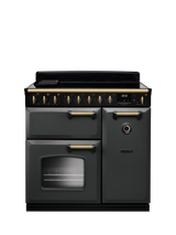Rangemaster Classic Deluxe CLDL90EIP 90cm Electric Range Cooker with Induction Hob, Slate/Antique Brass