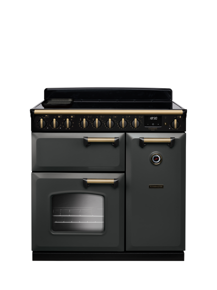 Rangemaster Classic Deluxe CLDL90EIP 90cm Electric Range Cooker with Induction Hob, Slate/Antique Brass