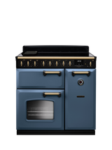 Rangemaster Classic Deluxe CLDL90EIP 90cm Electric Range Cooker with Induction Hob, Stone Blue/Antique Brass