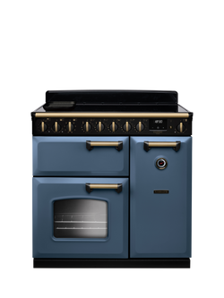 Rangemaster Classic Deluxe CLDL90EIP 90cm Electric Range Cooker with Induction Hob, Stone Blue/Antique Brass