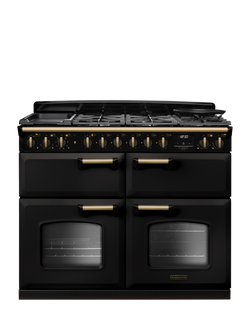 Rangemaster Classic Deluxe CLDLB110DFPBOR/AB1 110cm Dual Fuel Range Cooker with Gas Hob, Bordeaux, Charcoal Black/Antique Brass
