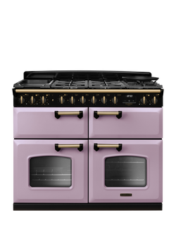 Rangemaster Classic Deluxe CLDLB110DFPBOR/AB1 110cm Dual Fuel Range Cooker with Gas Hob, Bordeaux, Heather/Antique Brass