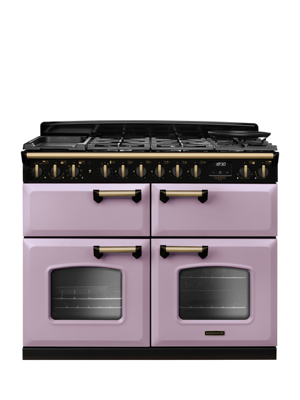 Rangemaster Classic Deluxe CLDLB110DFPBOR/AB1 110cm Dual Fuel Range Cooker with Gas Hob, Bordeaux, Heather/Antique Brass
