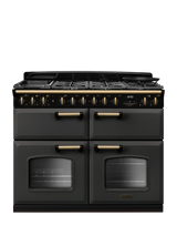 Rangemaster Classic Deluxe CLDLB110DFPBOR/AB1 110cm Dual Fuel Range Cooker with Gas Hob, Bordeaux, Slate/Antique Brass