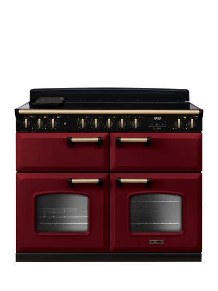 Rangemaster Classic Deluxe CLDLB110EIPBOR/AB1 110cm Electric Range Cooker with Induction Hob, Bordeaux/Antique Brass