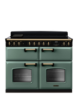 Rangemaster Classic Deluxe CLDLB110EIPBOR/AB1 110cm Electric Range Cooker with Induction Hob, Mineral Green/Antique Brass