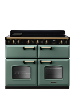 Rangemaster Classic Deluxe CLDLB110EIPBOR/AB1 110cm Electric Range Cooker with Induction Hob, Mineral Green/Antique Brass