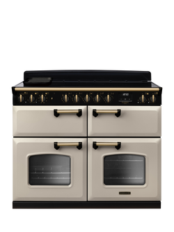 Rangemaster Classic Deluxe CLDLB110EIPBOR/AB1 110cm Electric Range Cooker with Induction Hob, Pale Cream/Antique Brass