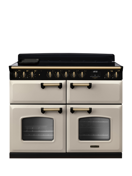 Rangemaster Classic Deluxe CLDLB110EIPBOR/AB1 110cm Electric Range Cooker with Induction Hob, Pale Cream/Antique Brass