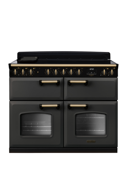 Rangemaster Classic Deluxe CLDLB110EIPBOR/AB1 110cm Electric Range Cooker with Induction Hob, Slate/Antique Brass