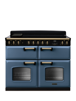 Rangemaster Classic Deluxe CLDLB110EIPBOR/AB1 110cm Electric Range Cooker with Induction Hob, Stone Blue/Antique Brass