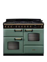 Rangemaster Classic Deluxe CLDLO110DFP 110cm Dual Fuel Range Cooker with Gas Hob, Mineral Green/Antique Brass