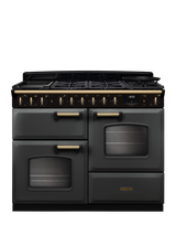 Rangemaster Classic Deluxe CLDLO110DFP 110cm Dual Fuel Range Cooker with Gas Hob, Slate/Antique Brass