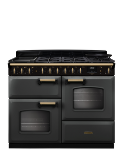 Rangemaster Classic Deluxe CLDLO110DFP 110cm Dual Fuel Range Cooker with Gas Hob, Slate/Antique Brass