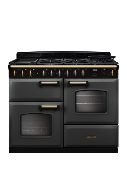 Rangemaster Classic Deluxe CLDLO110DFP 110cm Dual Fuel Range Cooker with Gas Hob, Slate/Antique Brass