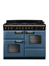 Rangemaster Classic Deluxe CLDLO110DFP 110cm Dual Fuel Range Cooker with Gas Hob, Stone Blue/Antique Brass