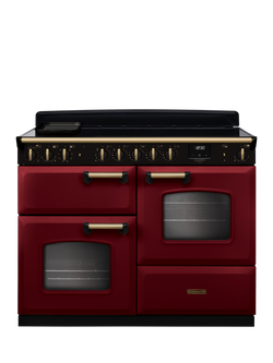 Rangemaster Classic Deluxe CLDLO110EIPBOR/AB1 110cm Electric Range Cooker with Induction Hob, Bordeaux, Bordeaux/Antique Brass